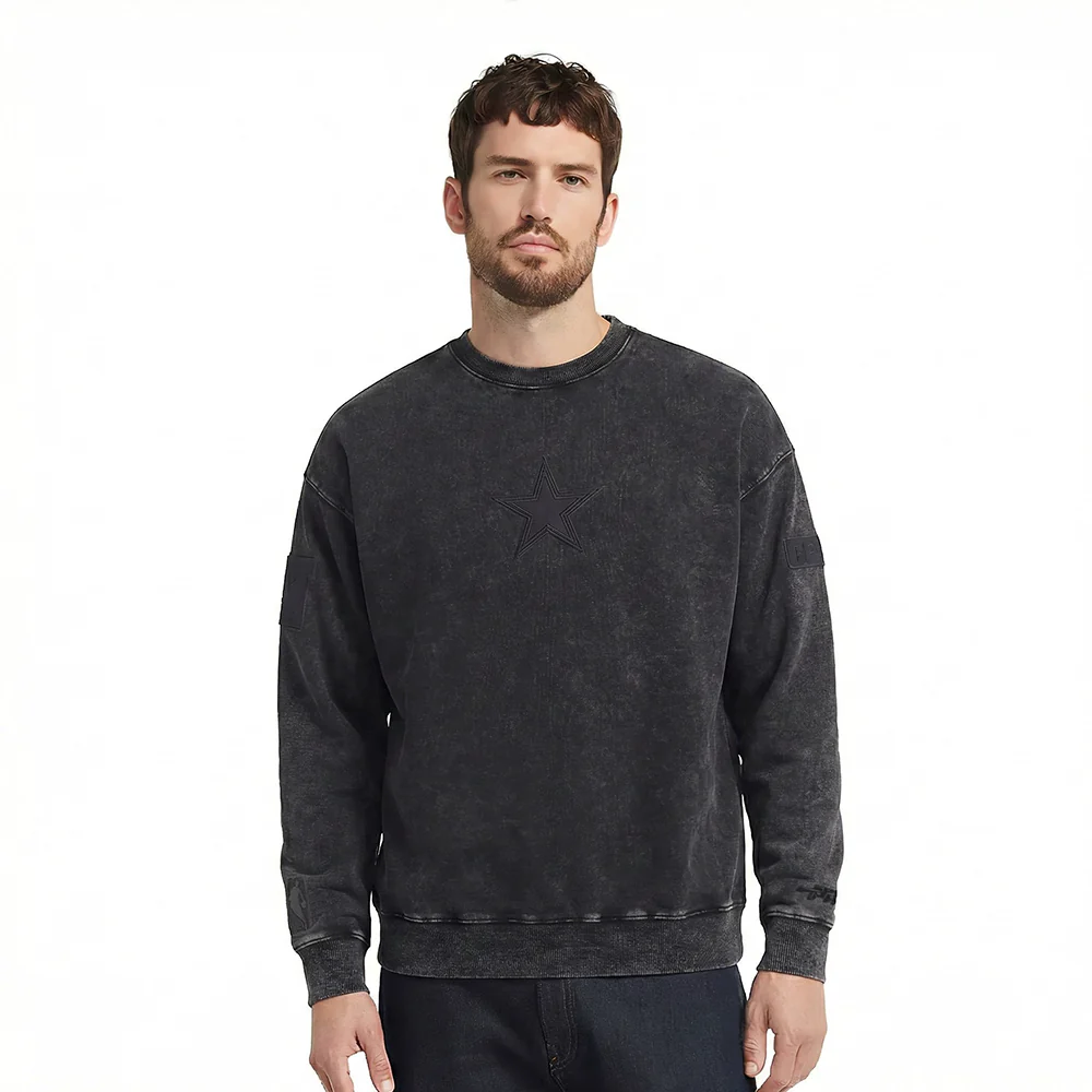 NFL DALLAS COWBOYS WASHED VANGUARD MEN'S ENZYME WASH DROP SHOULDER F (WASHED BLACK)