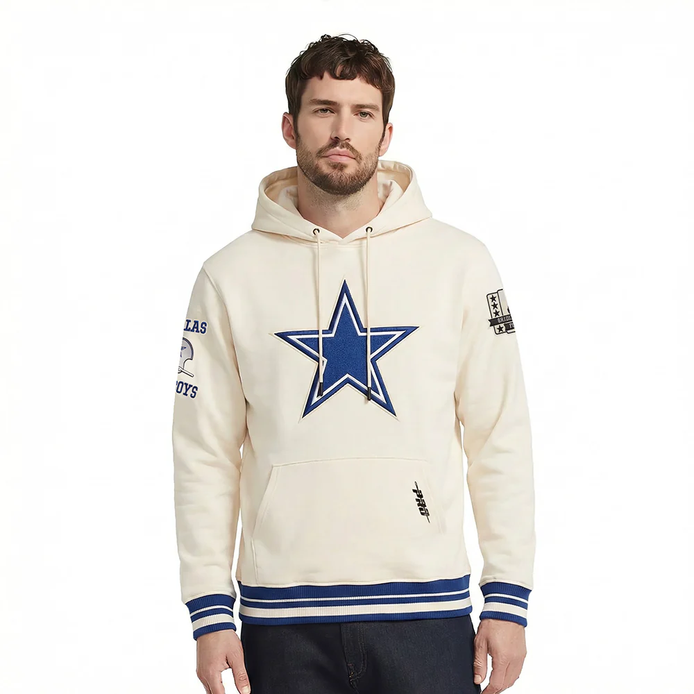 NFL DALLAS COWBOYS RETRO CLASSIC MEN'S PULLOVER HOODIE (EGGSHELL/DODGER BLUE)