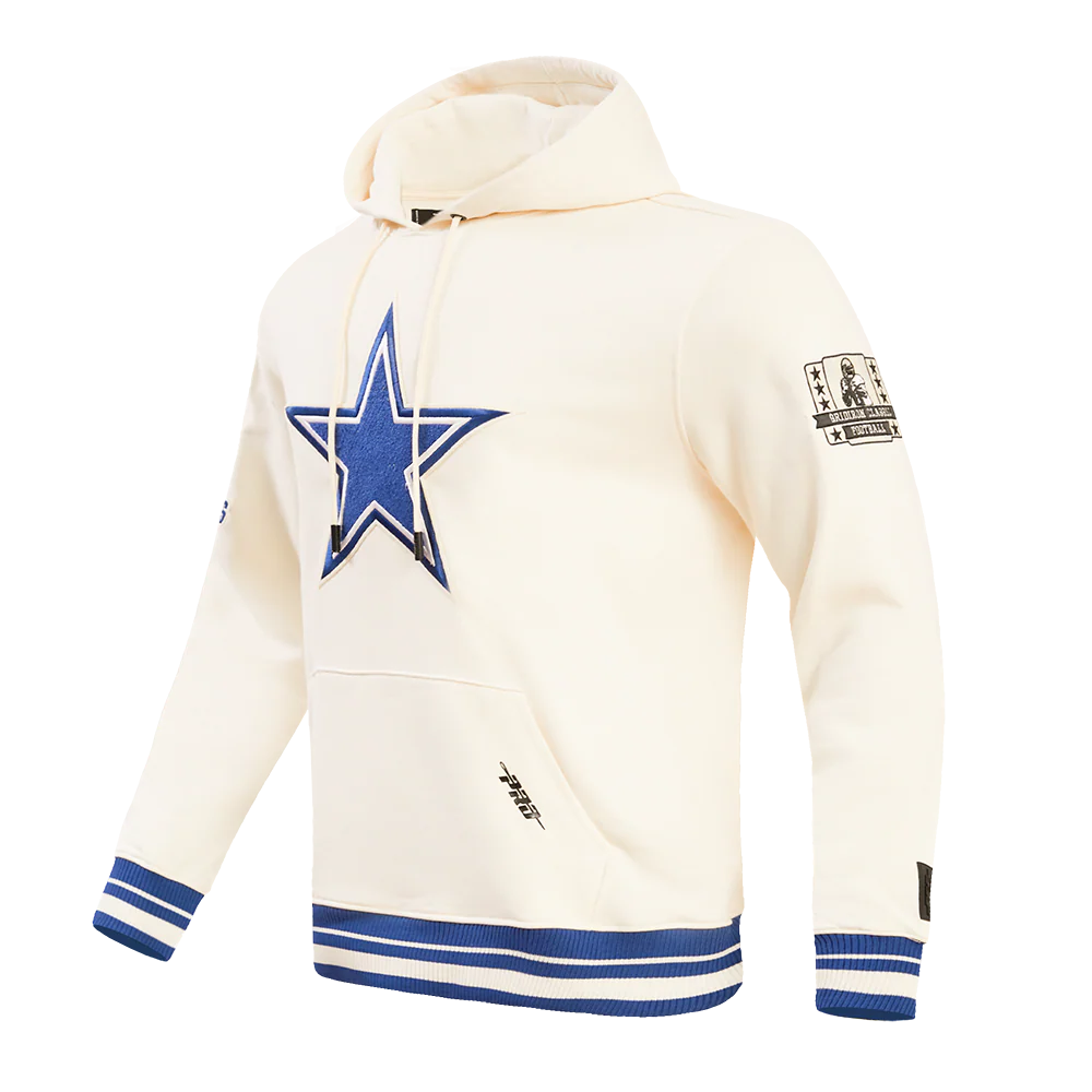 NFL DALLAS COWBOYS RETRO CLASSIC MEN'S PULLOVER HOODIE (EGGSHELL/DODGER BLUE) - Image 6