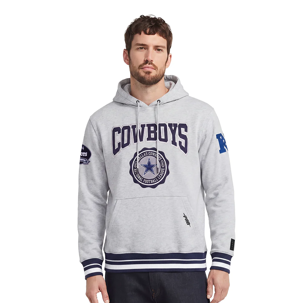 NFL DALLAS COWBOYS CREST EMBLEM RIB FLC PO HOODIE (HEATHER GREY/MIDNIGHT NAVY)