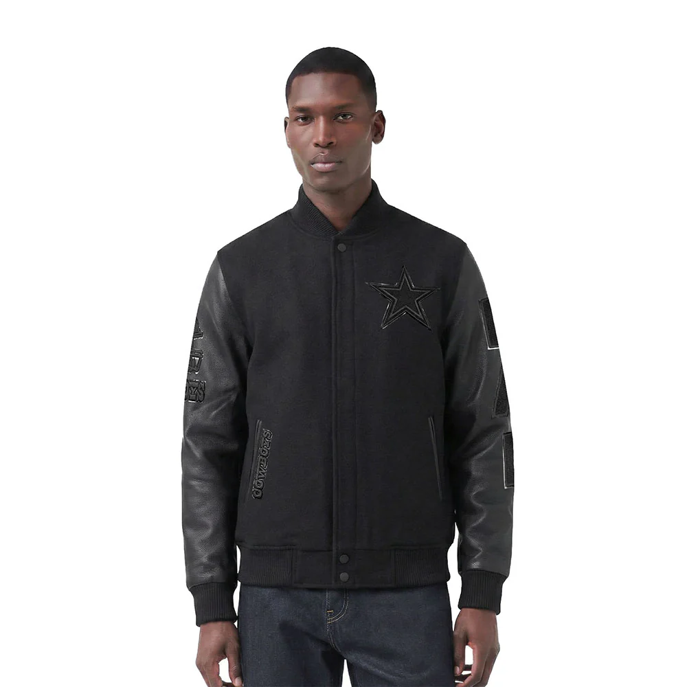 NFL DALLAS COWBOYS TRIPLE BLACK WOOL MEN'S VARSITY JACKET (BLACK)