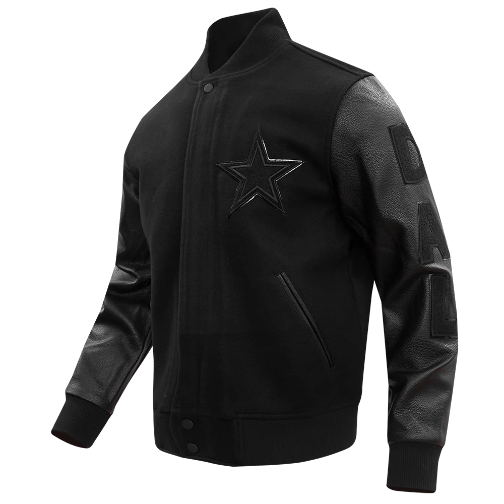 NFL DALLAS COWBOYS TRIPLE BLACK WOOL MEN'S VARSITY JACKET (BLACK) - Image 4