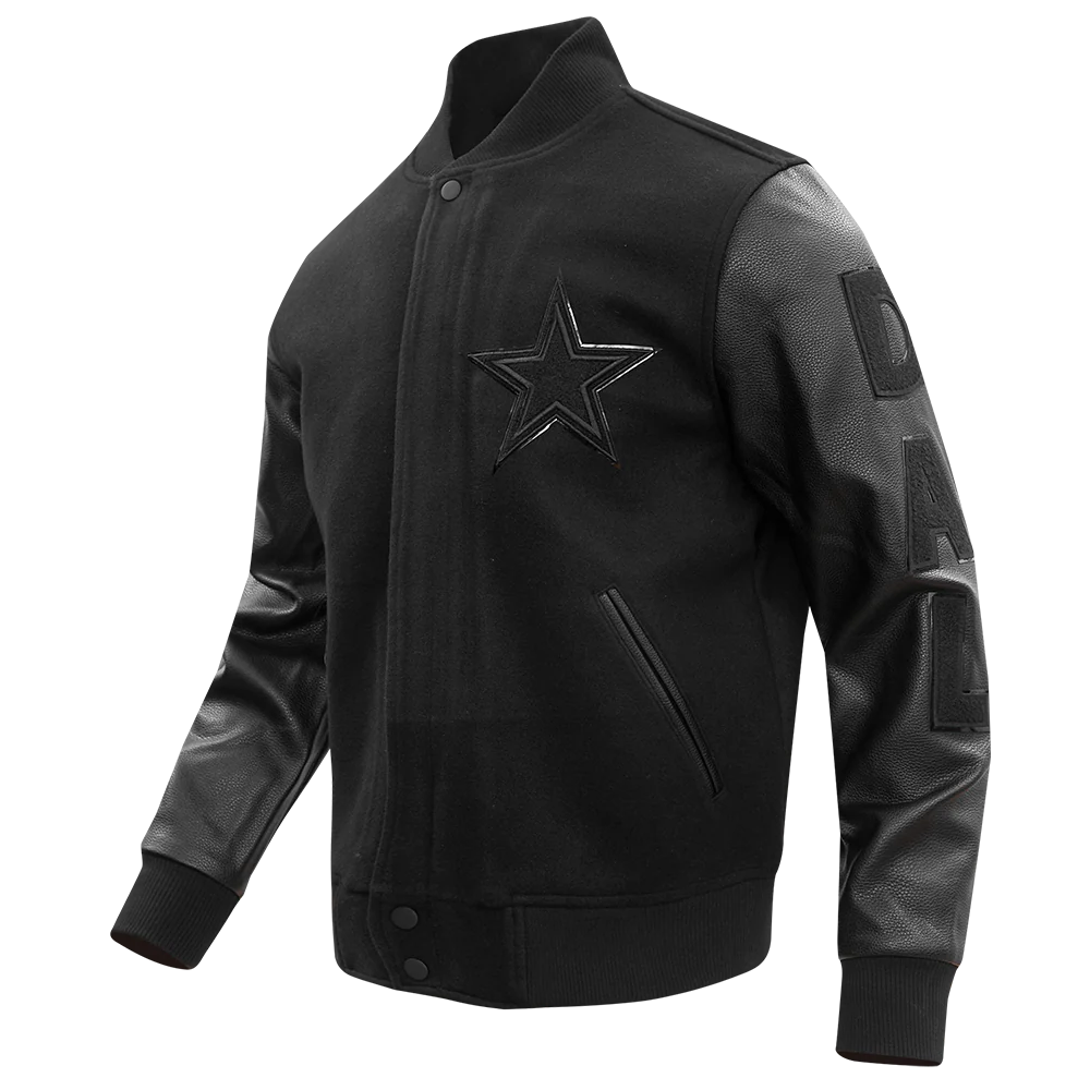NFL DALLAS COWBOYS TRIPLE BLACK WOOL MEN'S VARSITY JACKET (BLACK) - Image 6