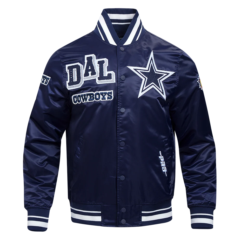 NFL DALLAS COWBOYS MASHUP MEN'S RIB SATIN JACKET (MIDNIGHT NAVY)