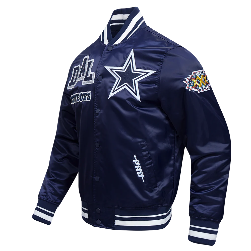 NFL DALLAS COWBOYS MASHUP MEN'S RIB SATIN JACKET (MIDNIGHT NAVY) - Image 2