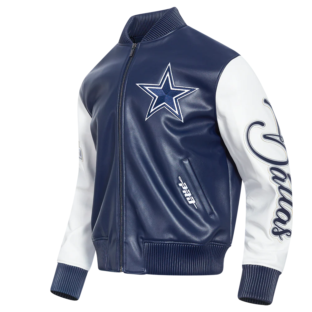 NFL DALLAS COWBOYS CITY SIGNATURE MEN'S LEATHER VARSITY JACKET (MIDNIGHT NAVY/WHITE) - Image 2