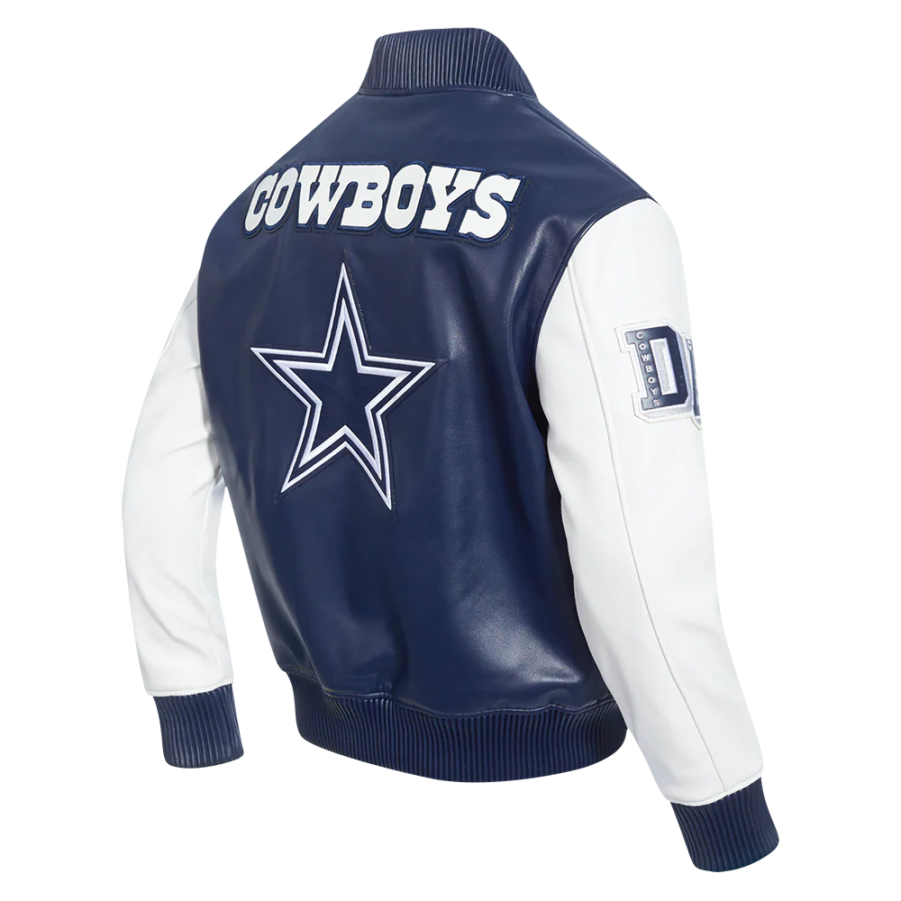 NFL DALLAS COWBOYS CITY SIGNATURE MEN'S LEATHER VARSITY JACKET (MIDNIGHT NAVY/WHITE) - Image 4