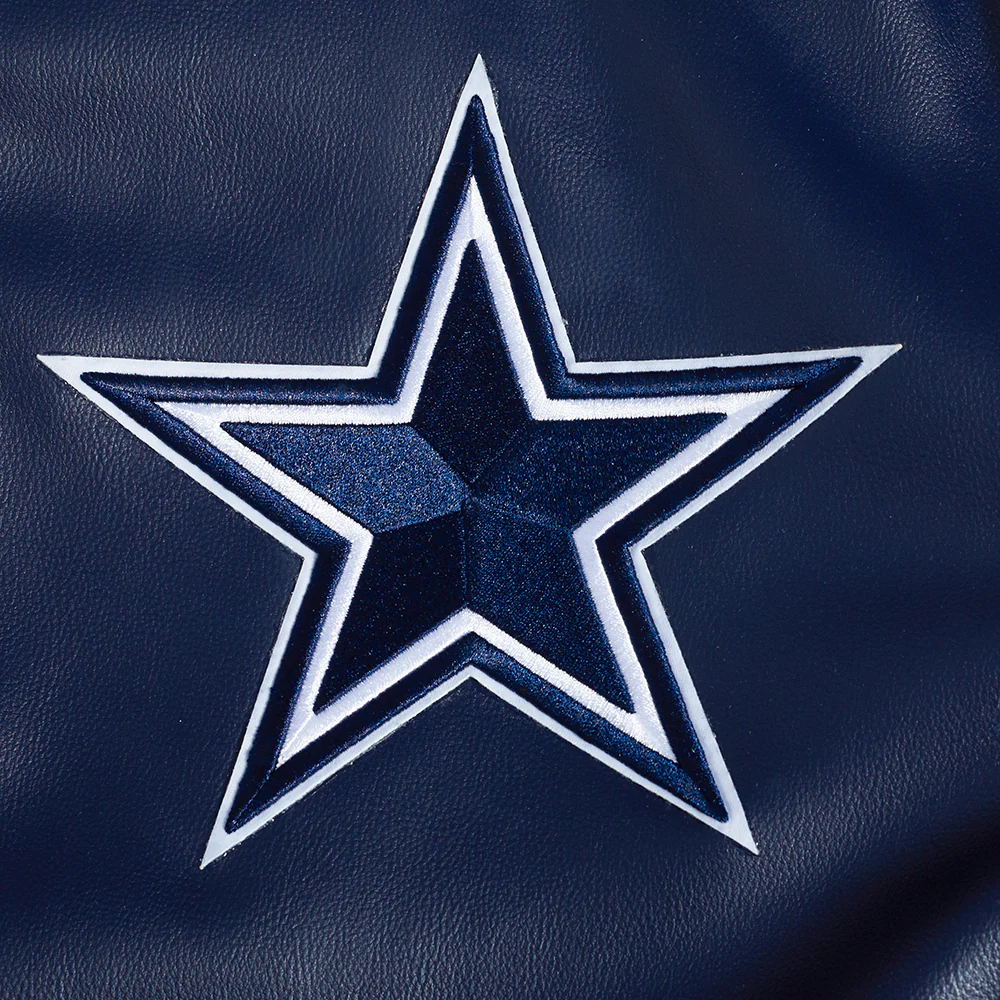 NFL DALLAS COWBOYS CITY SIGNATURE MEN'S LEATHER VARSITY JACKET (MIDNIGHT NAVY/WHITE) - Image 6
