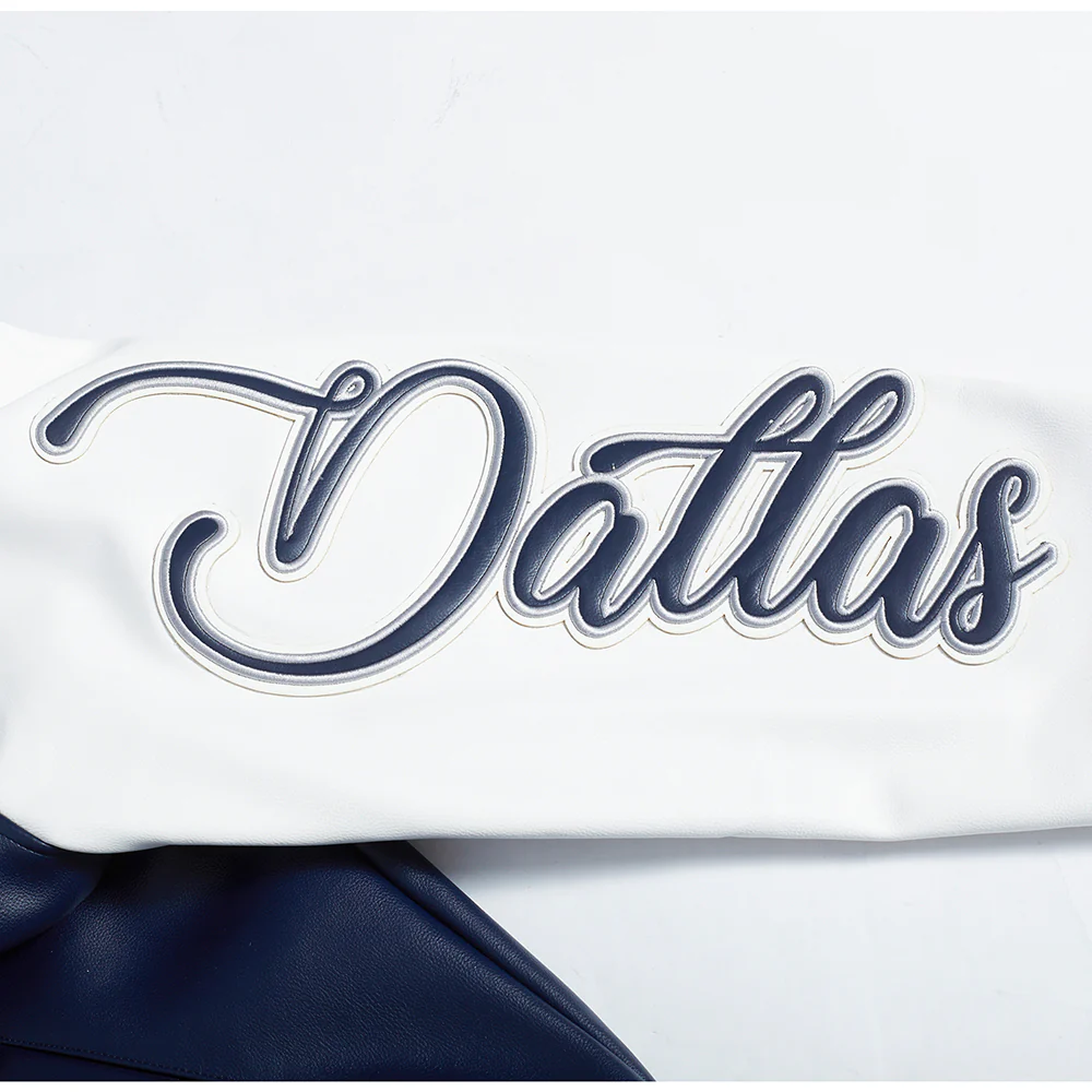 NFL DALLAS COWBOYS CITY SIGNATURE MEN'S LEATHER VARSITY JACKET (MIDNIGHT NAVY/WHITE) - Image 7