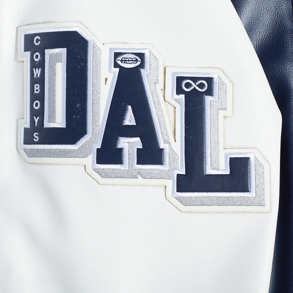 NFL DALLAS COWBOYS CITY SIGNATURE MEN'S LEATHER VARSITY JACKET (MIDNIGHT NAVY/WHITE) - Image 8