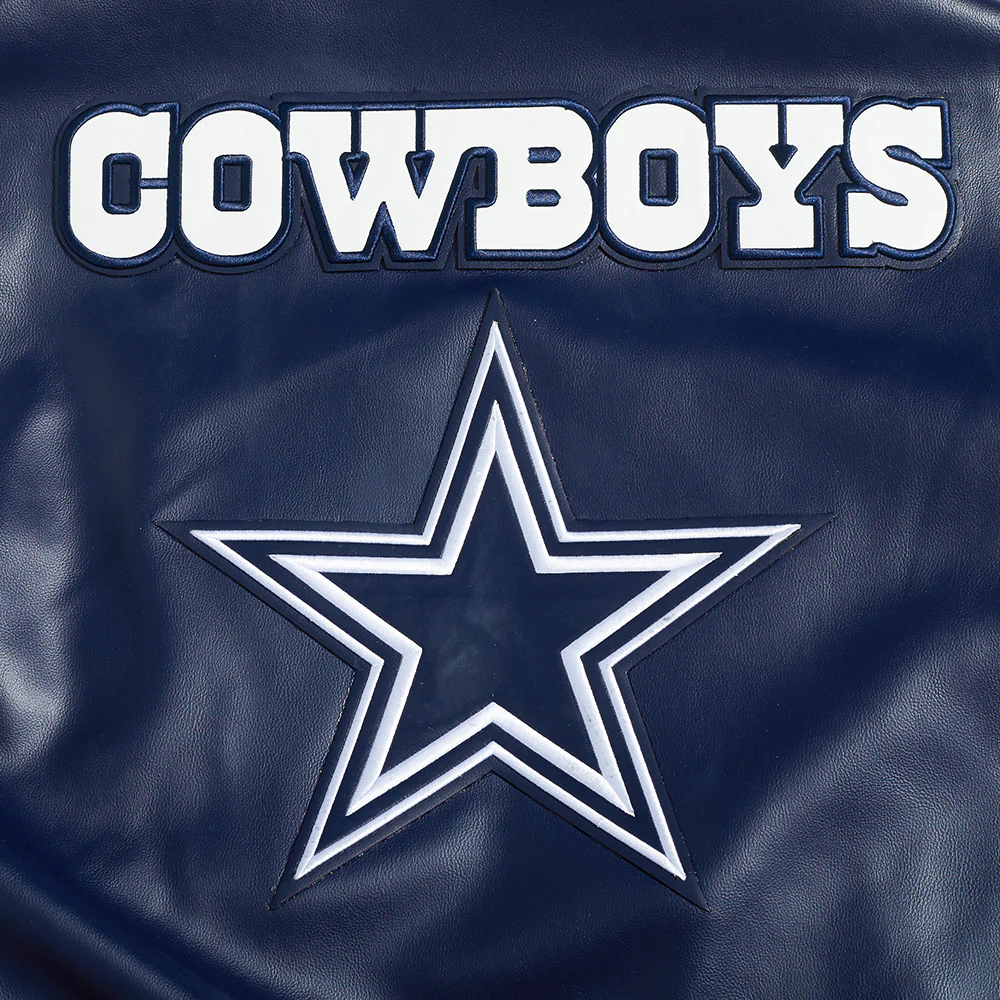 NFL DALLAS COWBOYS CITY SIGNATURE MEN'S LEATHER VARSITY JACKET (MIDNIGHT NAVY/WHITE) - Image 9