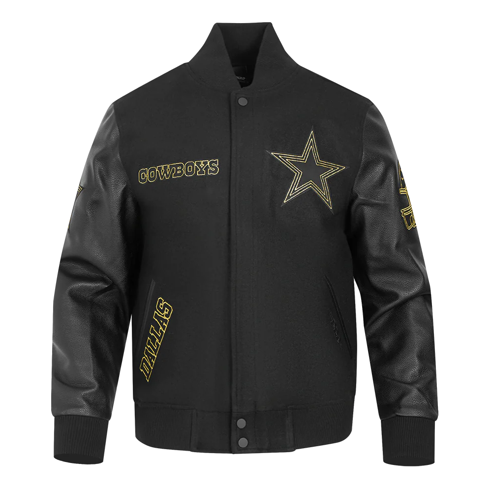 NFL DALLAS COWBOYS BLACK & GOLD MEN'S WOOL VARSITY JACKET (JET BLACK)