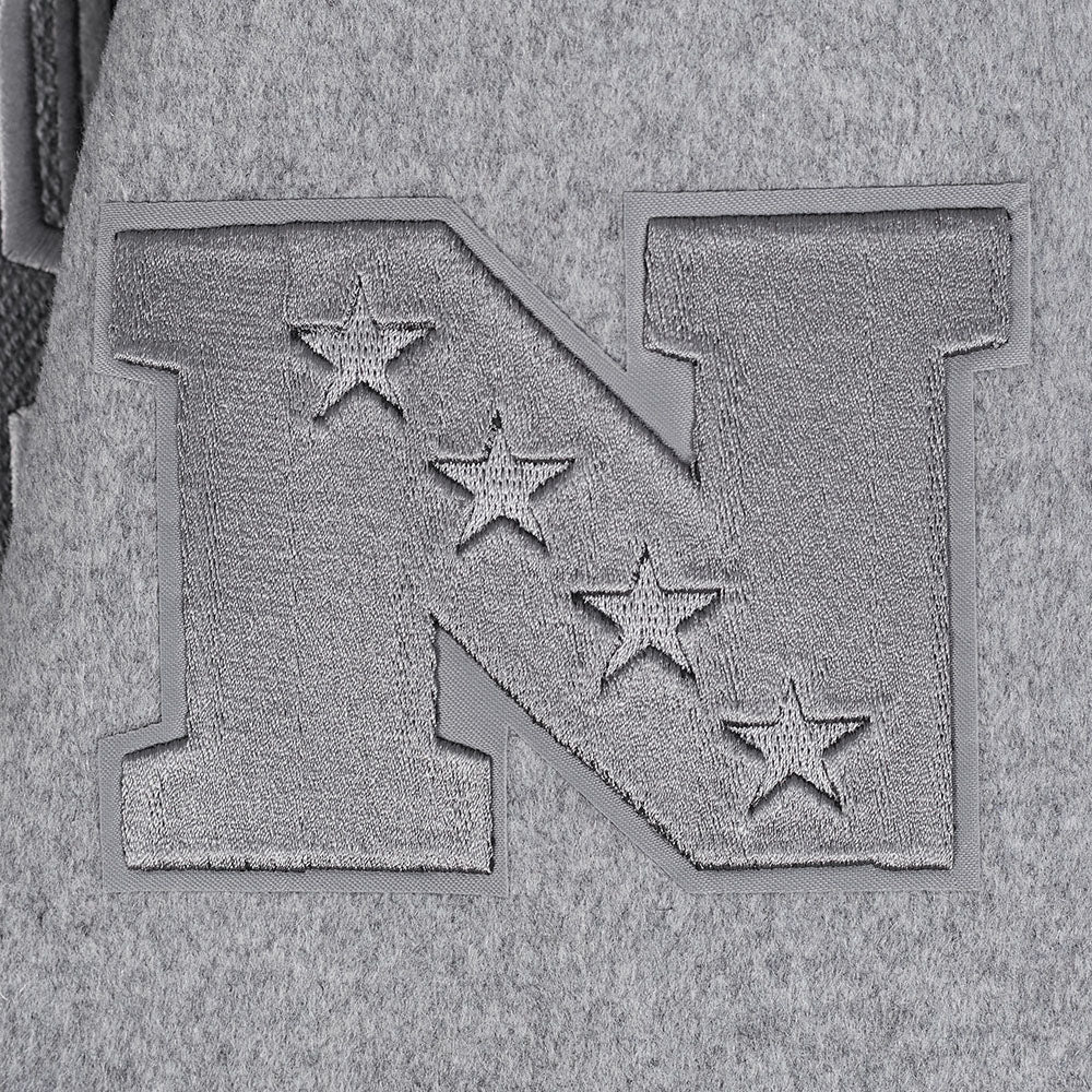 NFL DALLAS COWBOYS REVERSE FRENCH TERRY MEN'S COLOR BLOCK WOOL VARSITY JACKET (BLACK/GRAY/EGGSHELL) - Image 6