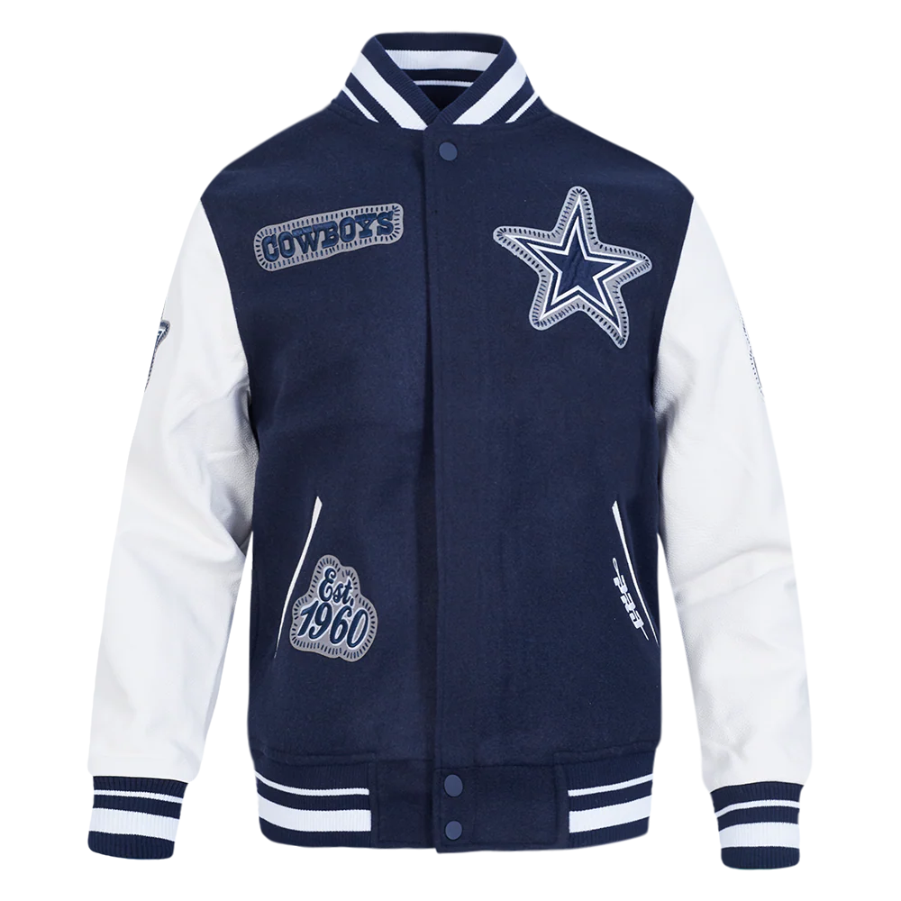 NFL DALLAS COWBOYS DIY PICK STITCH MEN'S RIB WOOL VARSITY JACKET (MIDNIGHT NAVY/WHITE)
