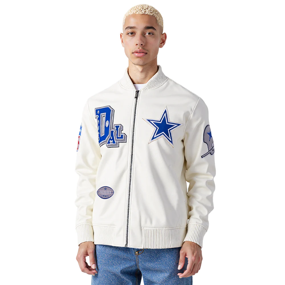NFL DALLAS COWBOYS BEST OF MEN'S LEATHER VARSITY JACKET (EGGSHELL) - Image 11