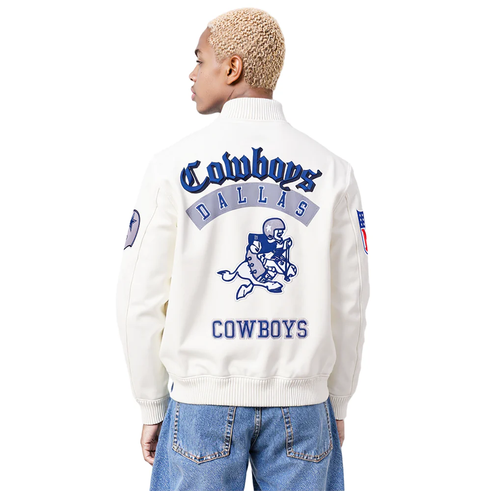 NFL DALLAS COWBOYS BEST OF MEN'S LEATHER VARSITY JACKET (EGGSHELL) - Image 12