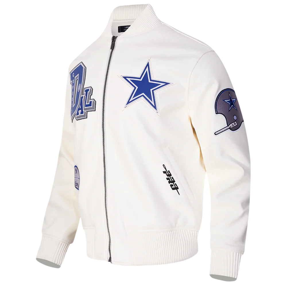 NFL DALLAS COWBOYS BEST OF MEN'S LEATHER VARSITY JACKET (EGGSHELL) - Image 13