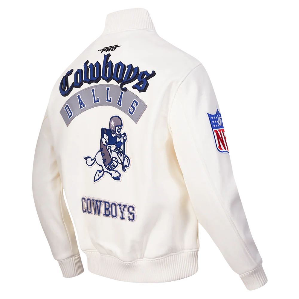 NFL DALLAS COWBOYS BEST OF MEN'S LEATHER VARSITY JACKET (EGGSHELL) - Image 14