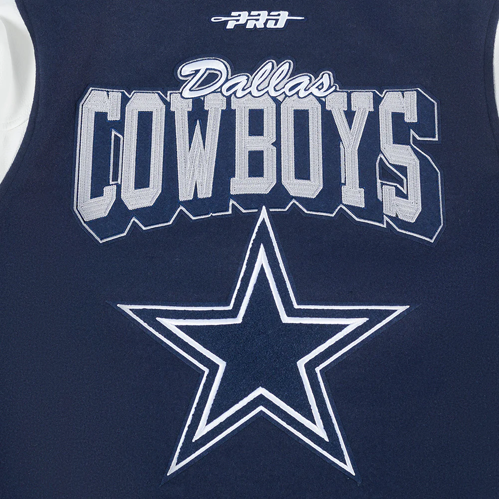 NFL DALLAS COWBOYS TEAM BADGE MEN'S RIB WOOL VARSITY JACKET (MIDNIGHT NAVY/WHITE) - Image 14