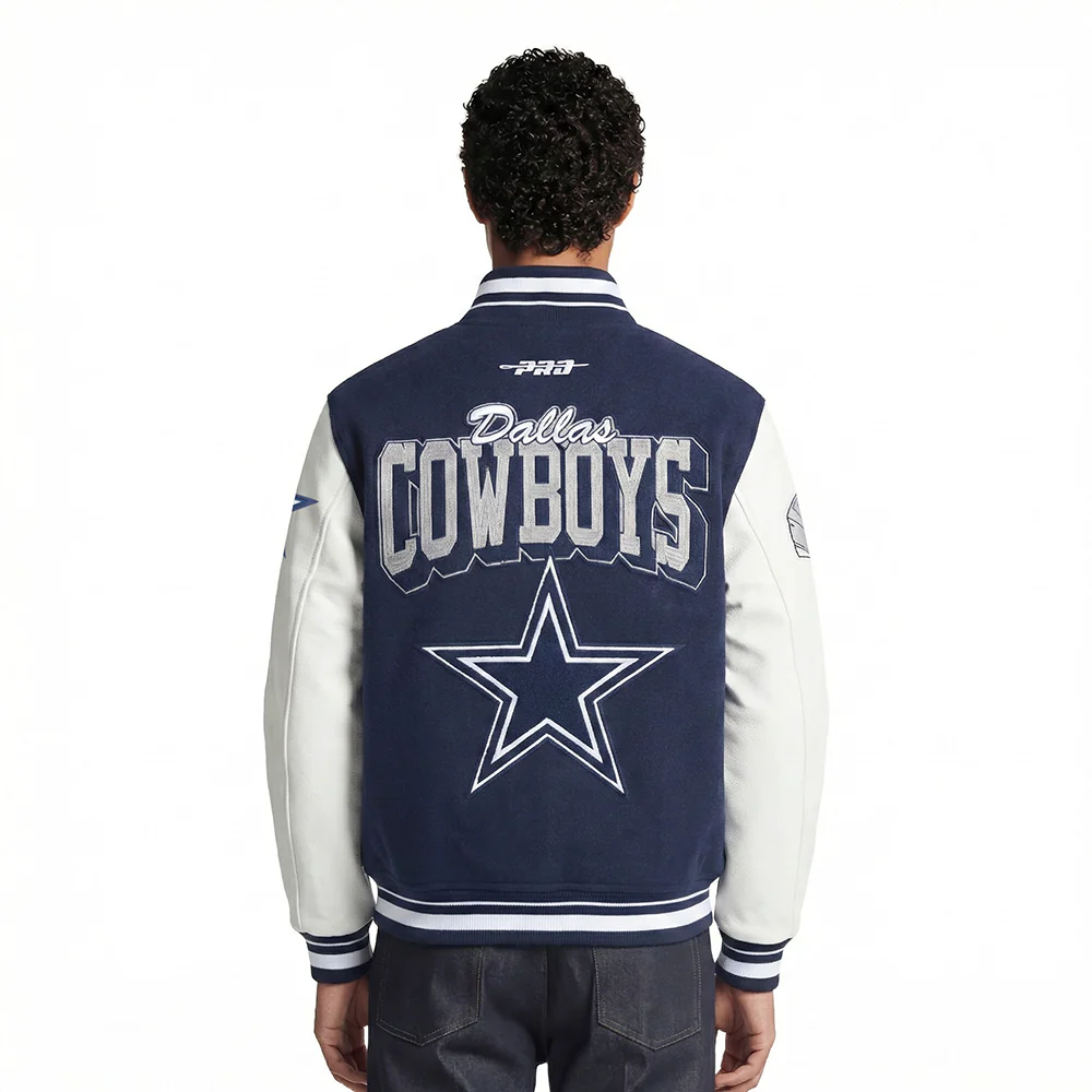NFL DALLAS COWBOYS TEAM BADGE MEN'S RIB WOOL VARSITY JACKET (MIDNIGHT NAVY/WHITE) - Image 2