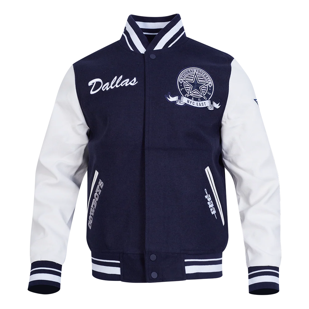NFL DALLAS COWBOYS TEAM BADGE MEN'S RIB WOOL VARSITY JACKET (MIDNIGHT NAVY/WHITE) - Image 3