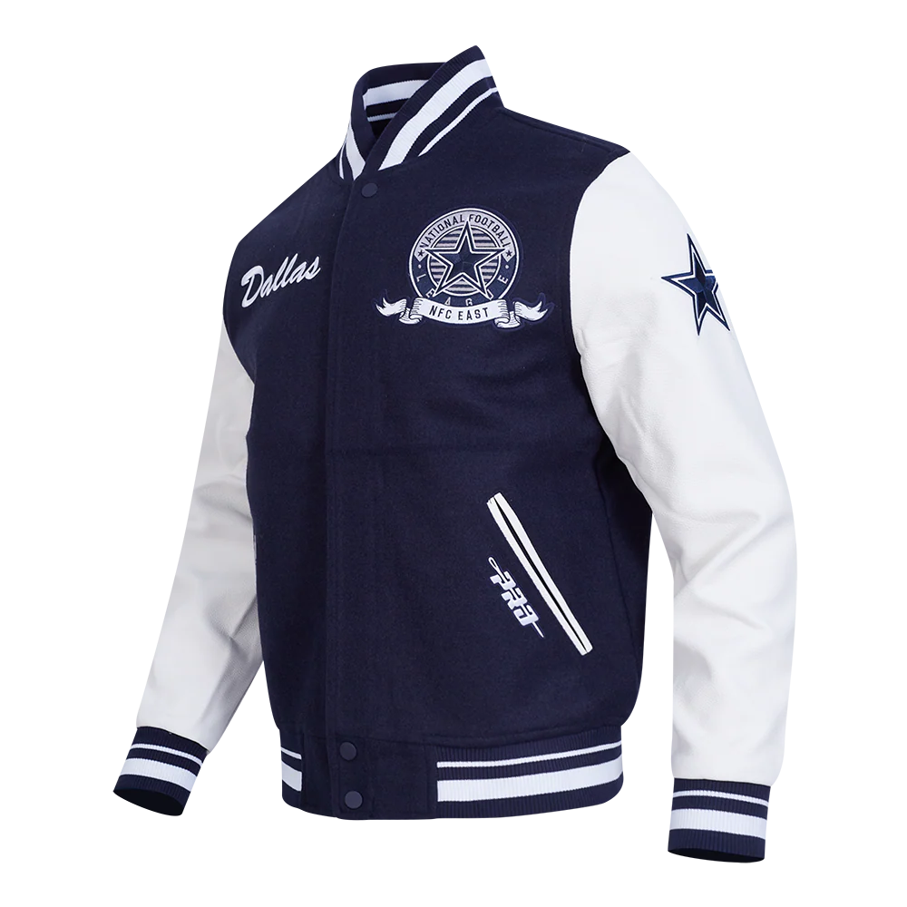 NFL DALLAS COWBOYS TEAM BADGE MEN'S RIB WOOL VARSITY JACKET (MIDNIGHT NAVY/WHITE) - Image 4
