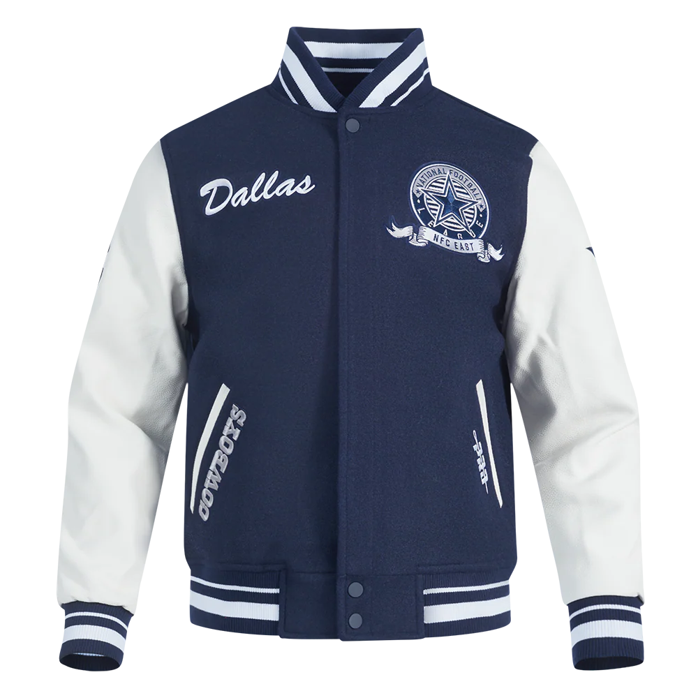 NFL DALLAS COWBOYS TEAM BADGE MEN'S RIB WOOL VARSITY JACKET (MIDNIGHT NAVY/WHITE) - Image 5