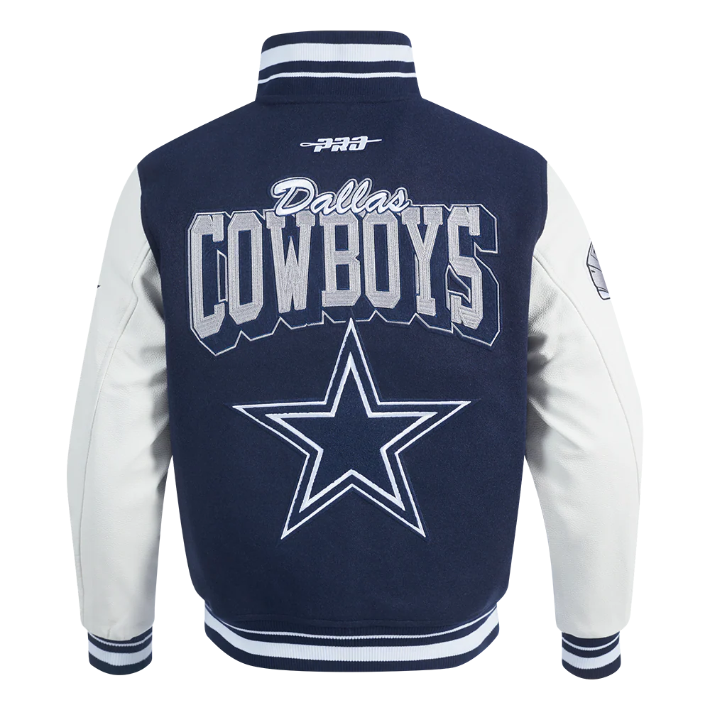 NFL DALLAS COWBOYS TEAM BADGE MEN'S RIB WOOL VARSITY JACKET (MIDNIGHT NAVY/WHITE) - Image 7