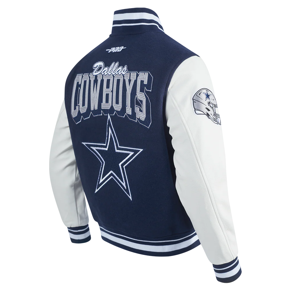 NFL DALLAS COWBOYS TEAM BADGE MEN'S RIB WOOL VARSITY JACKET (MIDNIGHT NAVY/WHITE) - Image 8