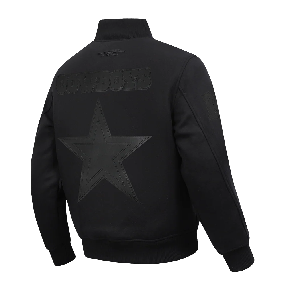 NFL DALLAS COWBOYS WASHED VANGUARD MEN'S ALL WOOL VARSITY JACKET (BLACK) - Image 6