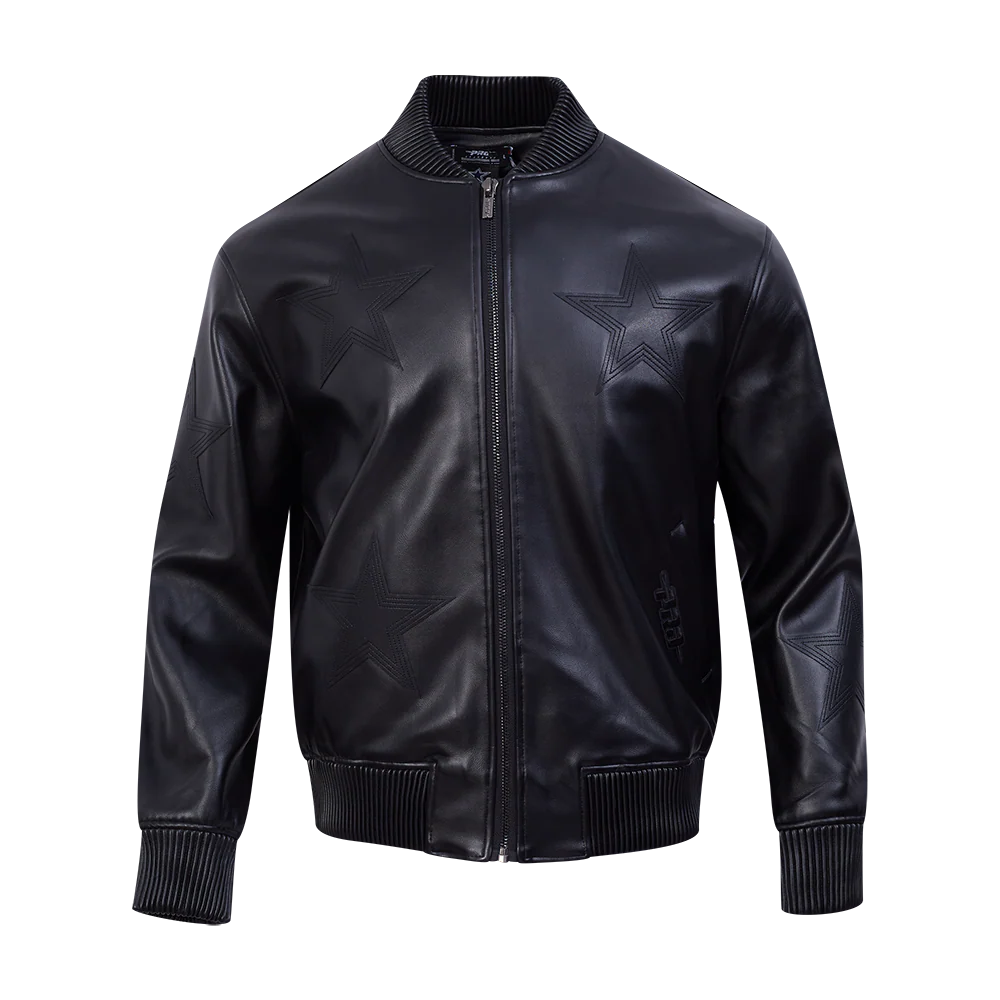 NFL DALLAS COWBOYS WASHED VANGUARD MEN'S LEATHER VARSITY JACKET (JET BLACK) - Image 3