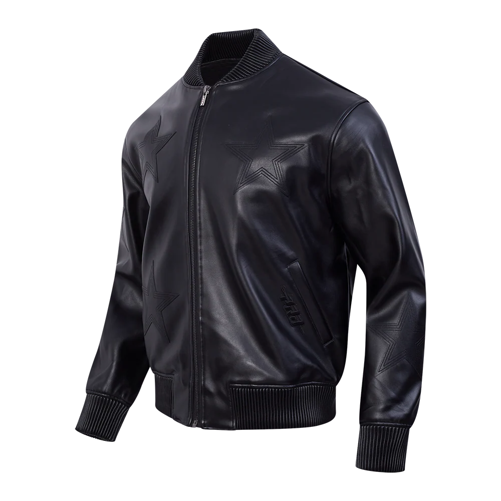 NFL DALLAS COWBOYS WASHED VANGUARD MEN'S LEATHER VARSITY JACKET (JET BLACK) - Image 4
