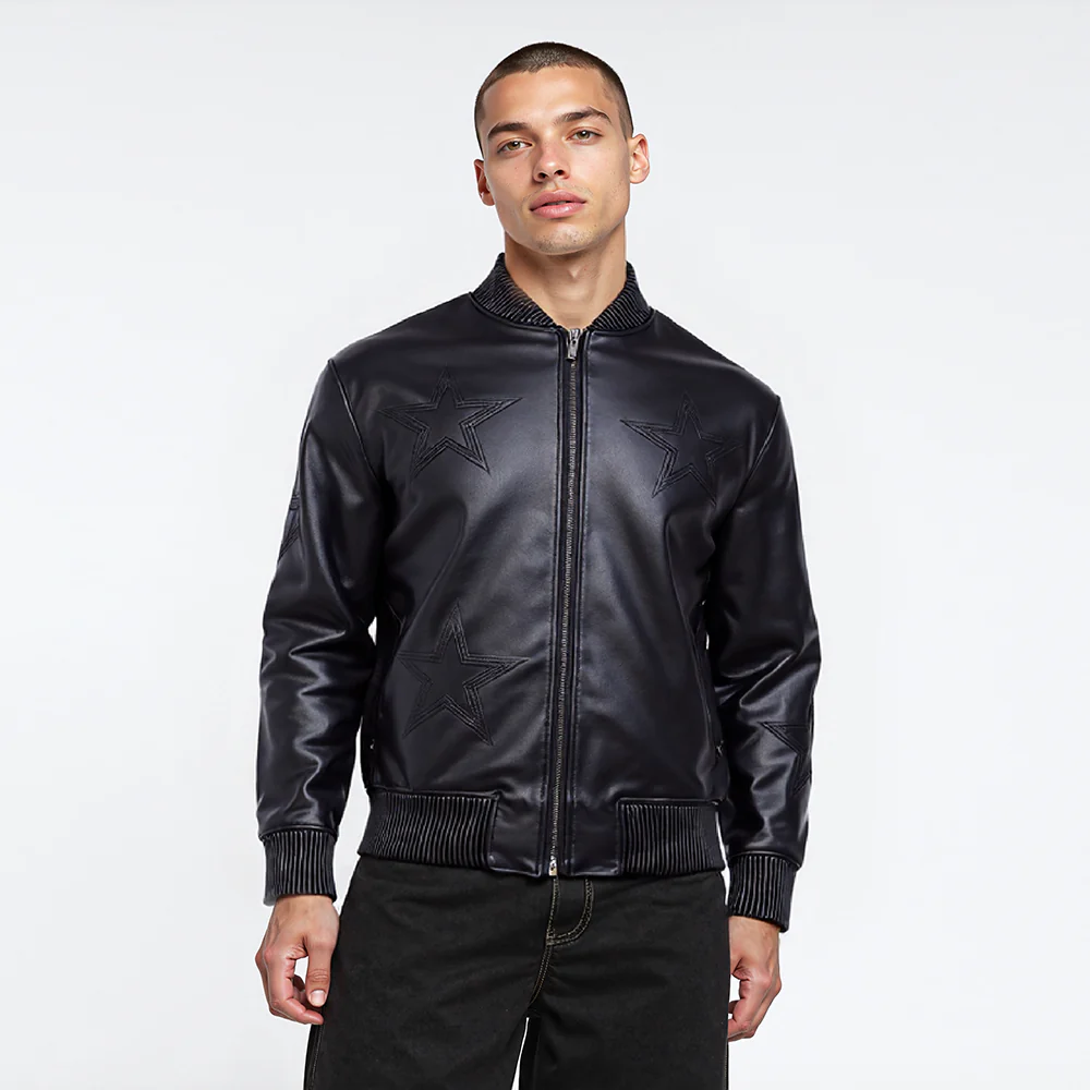 NFL DALLAS COWBOYS WASHED VANGUARD MEN'S LEATHER VARSITY JACKET (JET BLACK) - Image 9