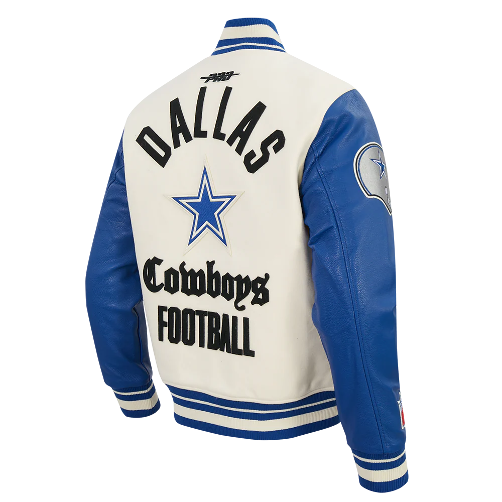 NFL DALLAS COWBOYS MODERN ORIGINALS MEN'S RIB WOOL VARSITY JACKET (EGGSHELL/DODGER BLUE) - Image 6