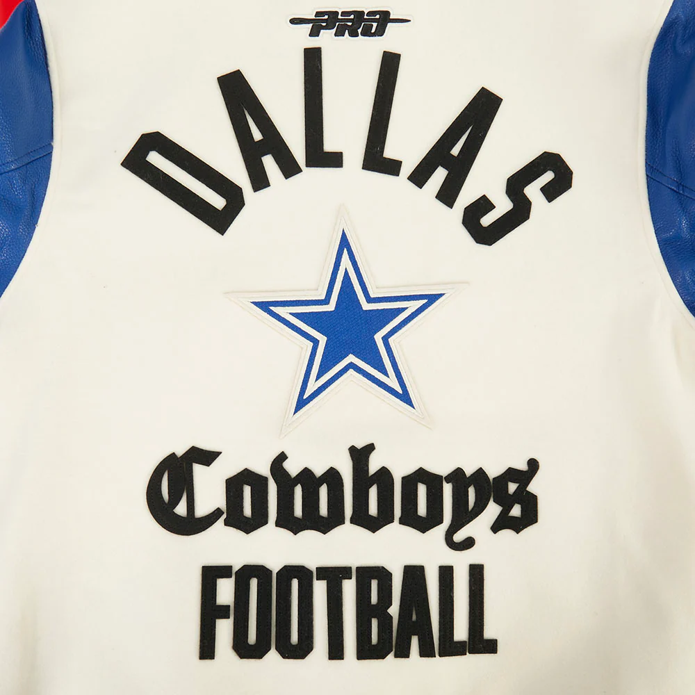 NFL DALLAS COWBOYS MODERN ORIGINALS MEN'S RIB WOOL VARSITY JACKET (EGGSHELL/DODGER BLUE) - Image 7
