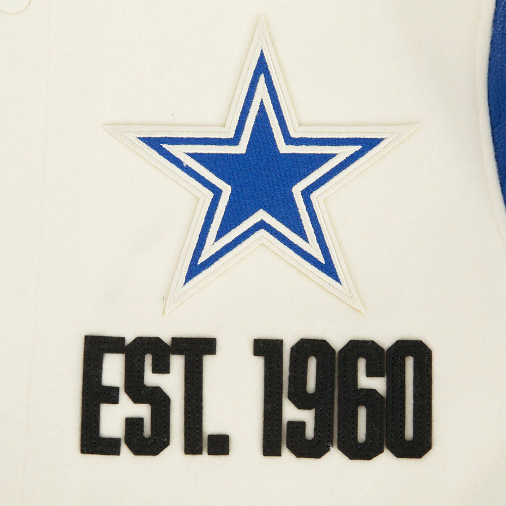 NFL DALLAS COWBOYS MODERN ORIGINALS MEN'S RIB WOOL VARSITY JACKET (EGGSHELL/DODGER BLUE) - Image 8