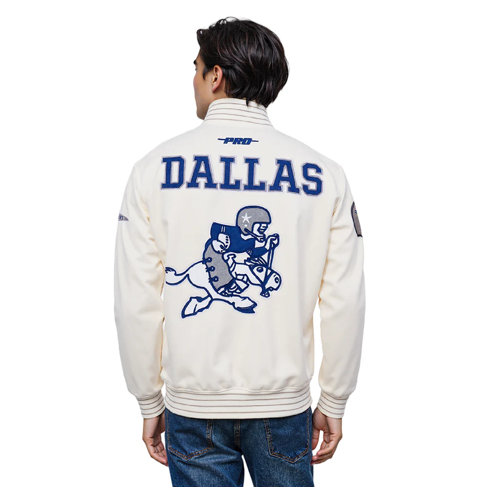 NFL DALLAS COWBOYS PRO GAME DAY MEN'S RETRO JACKET (EGGSHELL/TAUPE/EGGSHELL)