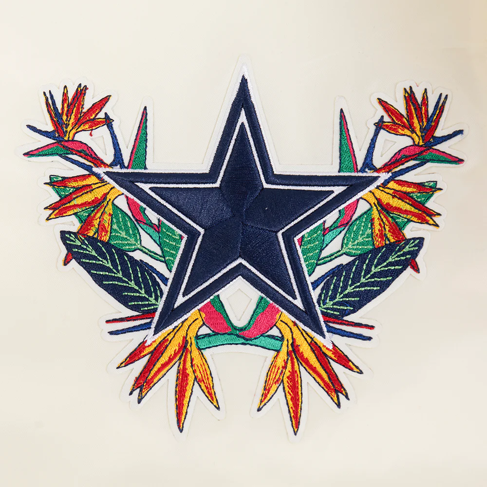NFL DALLAS COWBOYS PARADISE MEN'S SATIN JACKET (EGGSHELL/ BLACK) - Image 6