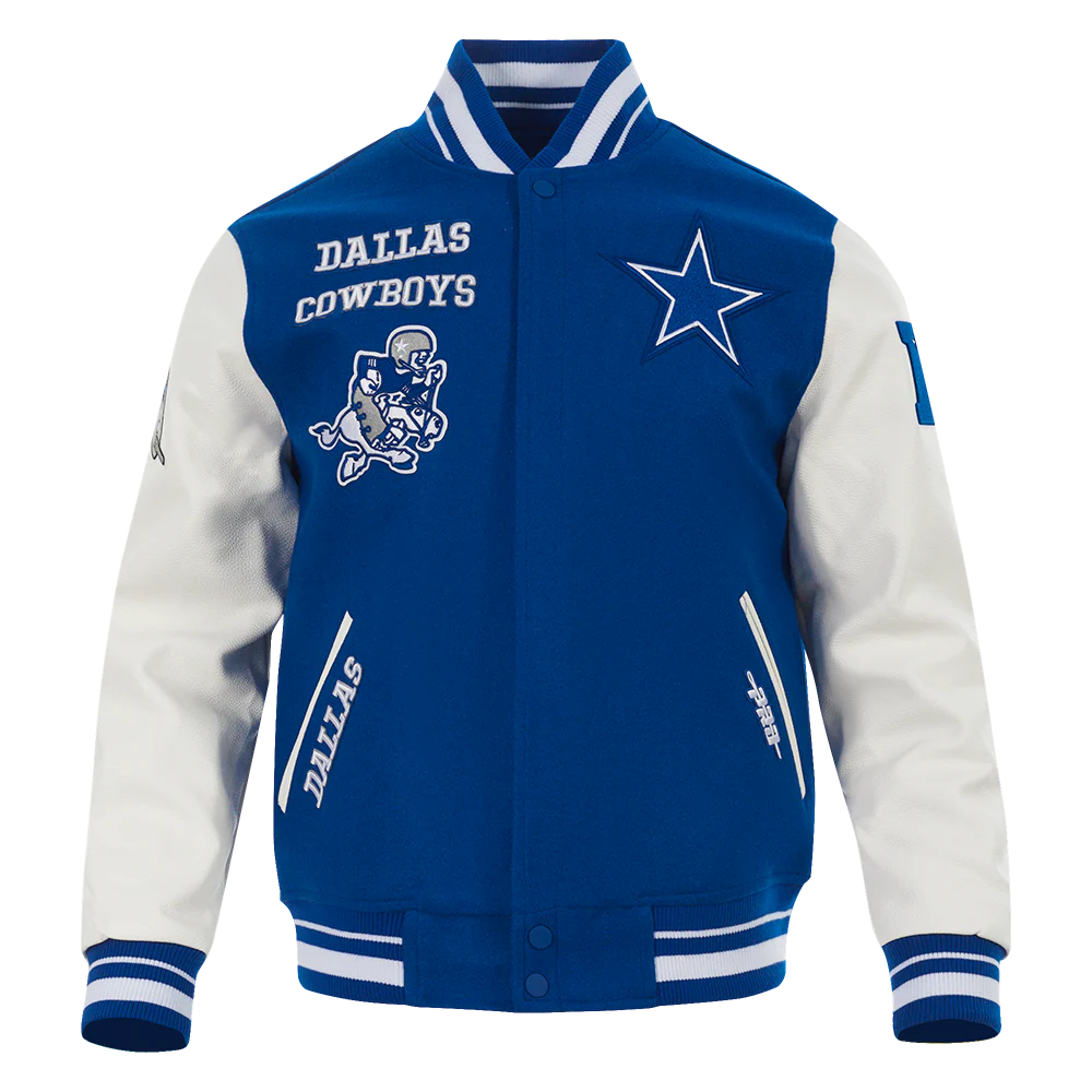 NFL DALLAS COWBOYS RETRO CLASSIC MEN'S RIB WOOL VARSITY JACKET (DODGER BLUE/WHITE) - Image 11