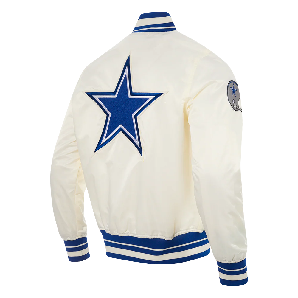 NFL DALLAS COWBOYS RETRO CLASSIC MEN'S RIB SATIN JACKET (EGGSHELL/DODGER BLUE) - Image 4