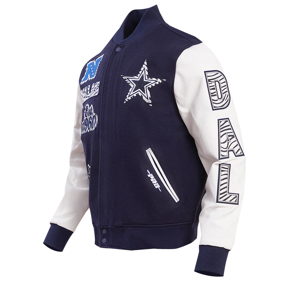 NFL DALLAS COWBOYS ANIMAL PRINT MEN'S WOOL VARSITY JACKET (MIDNIGHT NAVY/WHITE) - Image 2