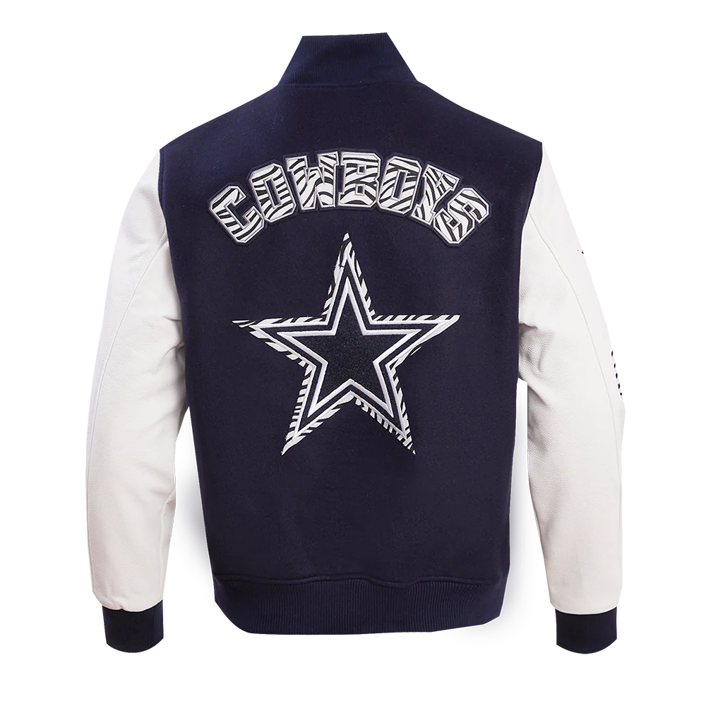 NFL DALLAS COWBOYS ANIMAL PRINT MEN'S WOOL VARSITY JACKET (MIDNIGHT NAVY/WHITE) - Image 3