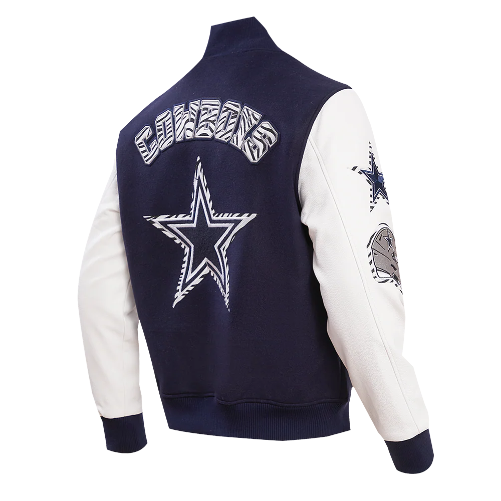 NFL DALLAS COWBOYS ANIMAL PRINT MEN'S WOOL VARSITY JACKET (MIDNIGHT NAVY/WHITE) - Image 4