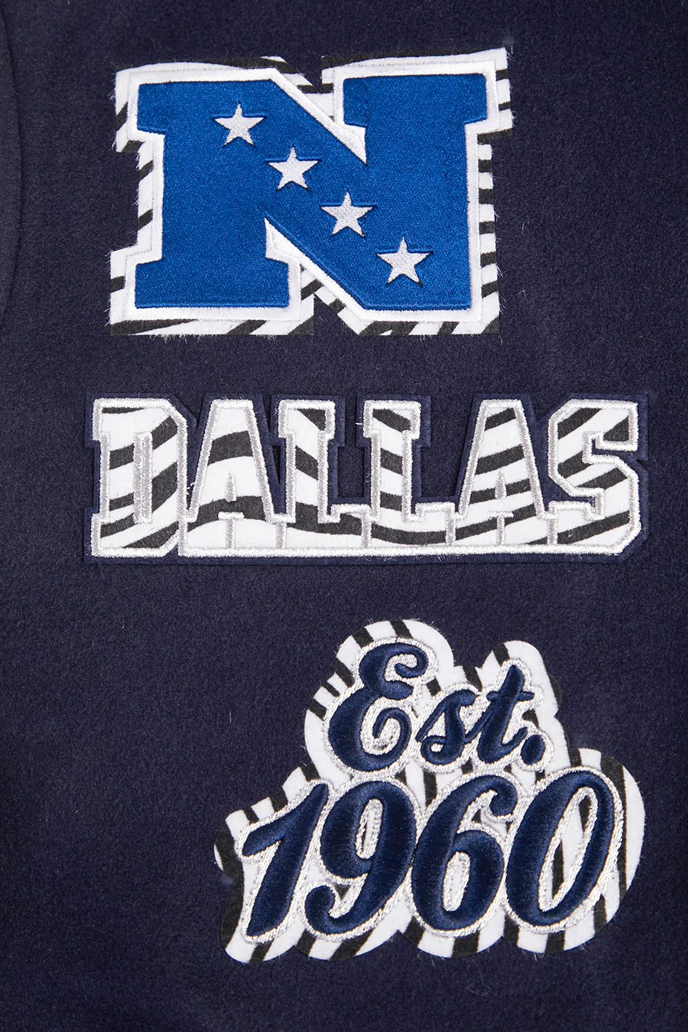 NFL DALLAS COWBOYS ANIMAL PRINT MEN'S WOOL VARSITY JACKET (MIDNIGHT NAVY/WHITE) - Image 6