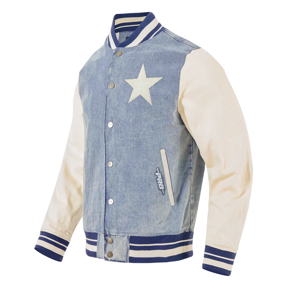 NFL DALLAS COWBOYS VARSITY BLUES MEN'S DENIM VARSITY JACKET (DENIM/LINEN) - Image 2
