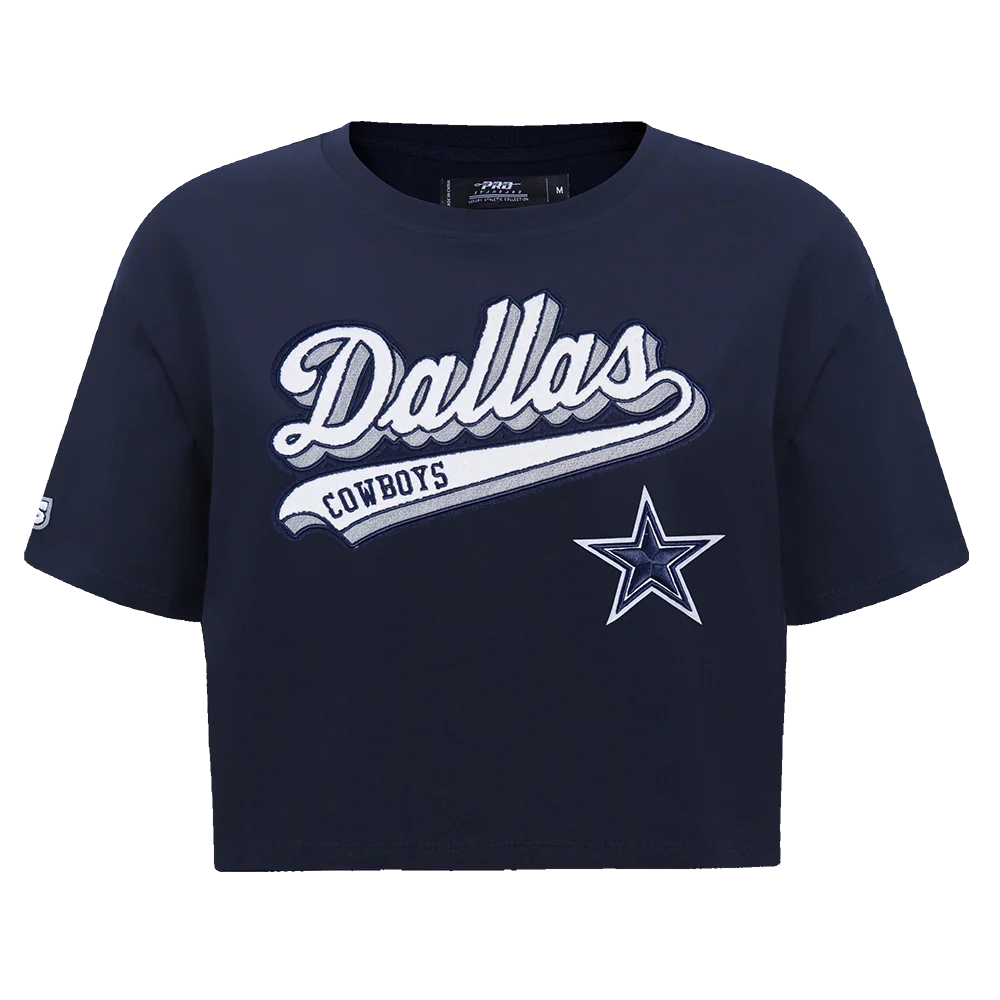 NFL DALLAS COWBOYS SCRIPT TAIL WOMEN'S SINGLE JERSEY BOXY TEE (MIDNIGHT NAVY)