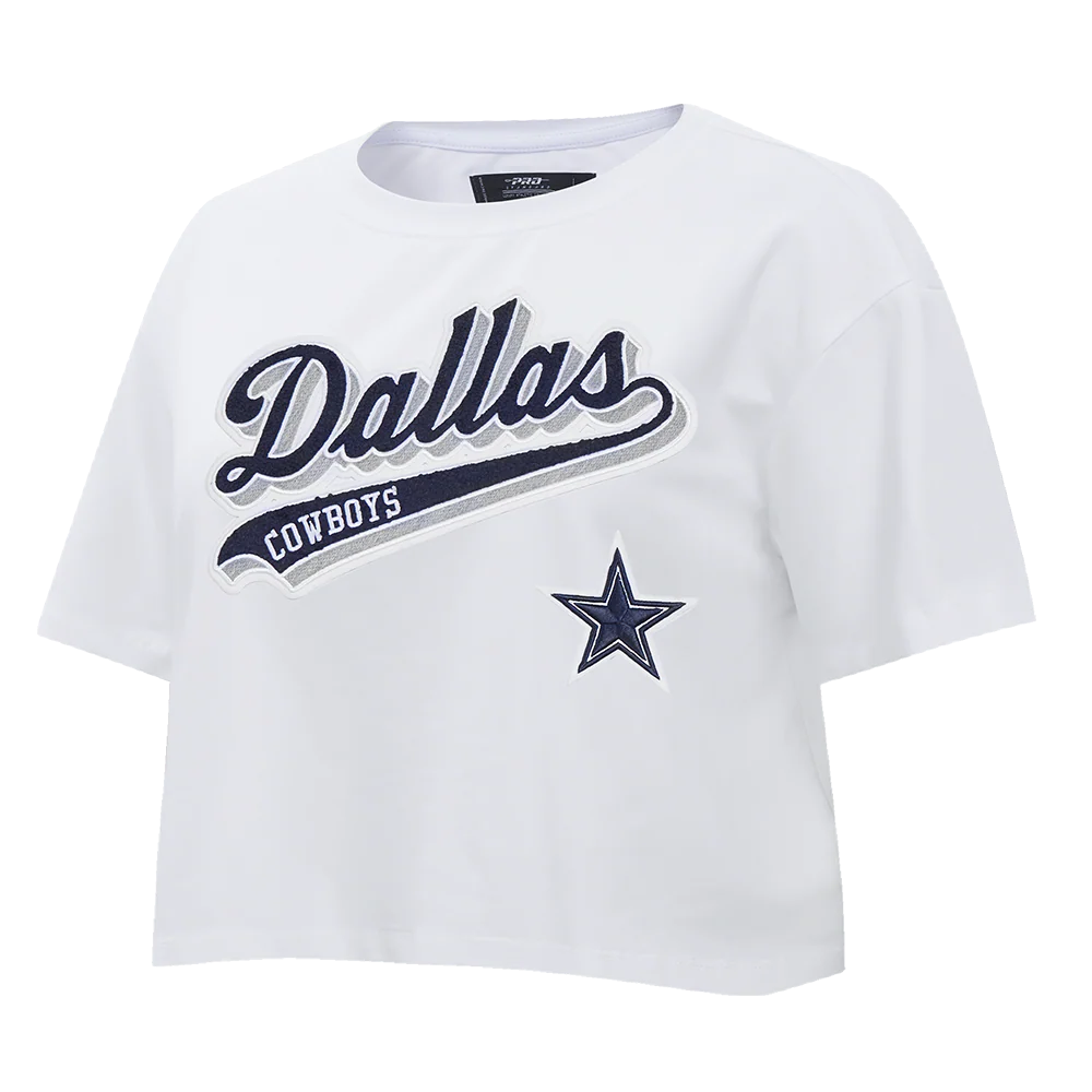 NFL DALLAS COWBOYS SCRIPT TAIL WOMEN'S SINGLE JERSEY BOXY TEE (WHITE) - Image 2