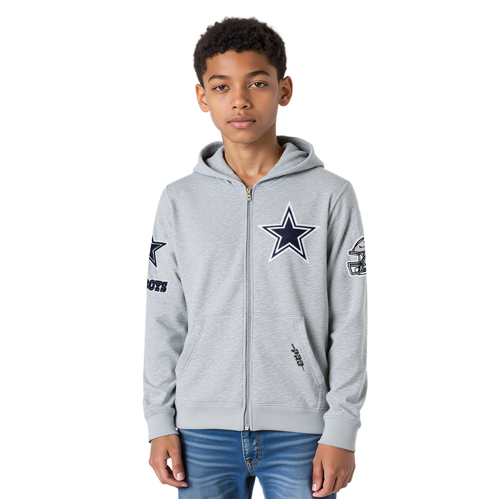 NFL DALLAS COWBOYS CLASSIC BIG BOYS FLEECE FULL ZIP HOODIE (HEATHER GREY) - Image 7