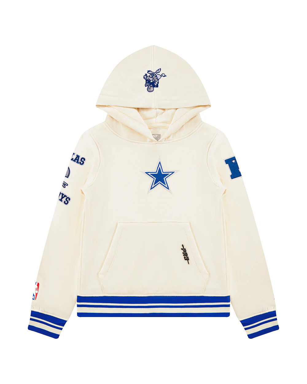 NFL DALLAS COWBOYS RETRO CLASSIC BIG BOYS RIB FLEECE PULLOVER HOODIE (EGGSHELL/DODGER BLUE)