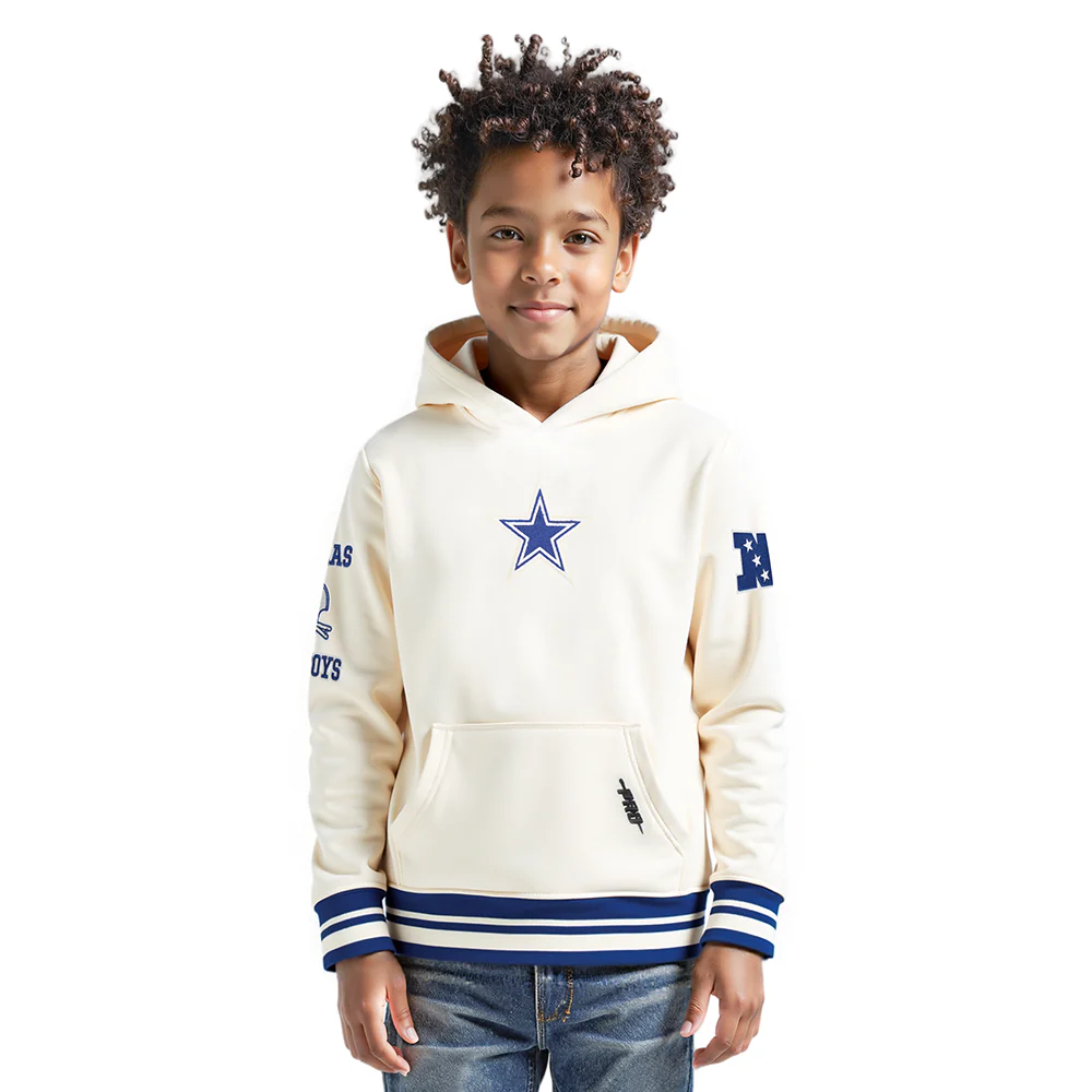 NFL DALLAS COWBOYS RETRO CLASSICS BIG BOY'S RIB FLEECE PO HOODIE (EGGSHELL/DODGER BLUE)